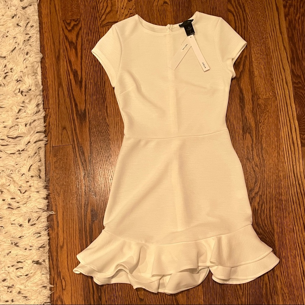 NWT Aqua by Bloomingdale’s Ivory Ruffle Capsleeve Dress Size Small
